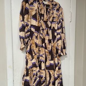 Nordstrom Abstract Long Sleeve Dress - Purple and Brown